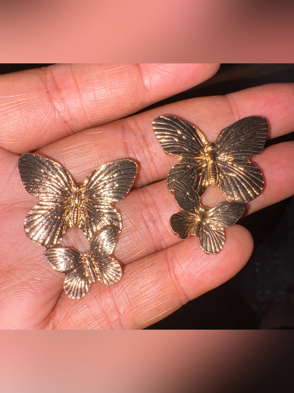 Women's Gold Butterfly Statement Earrings - Elegant Double Butterfly Design